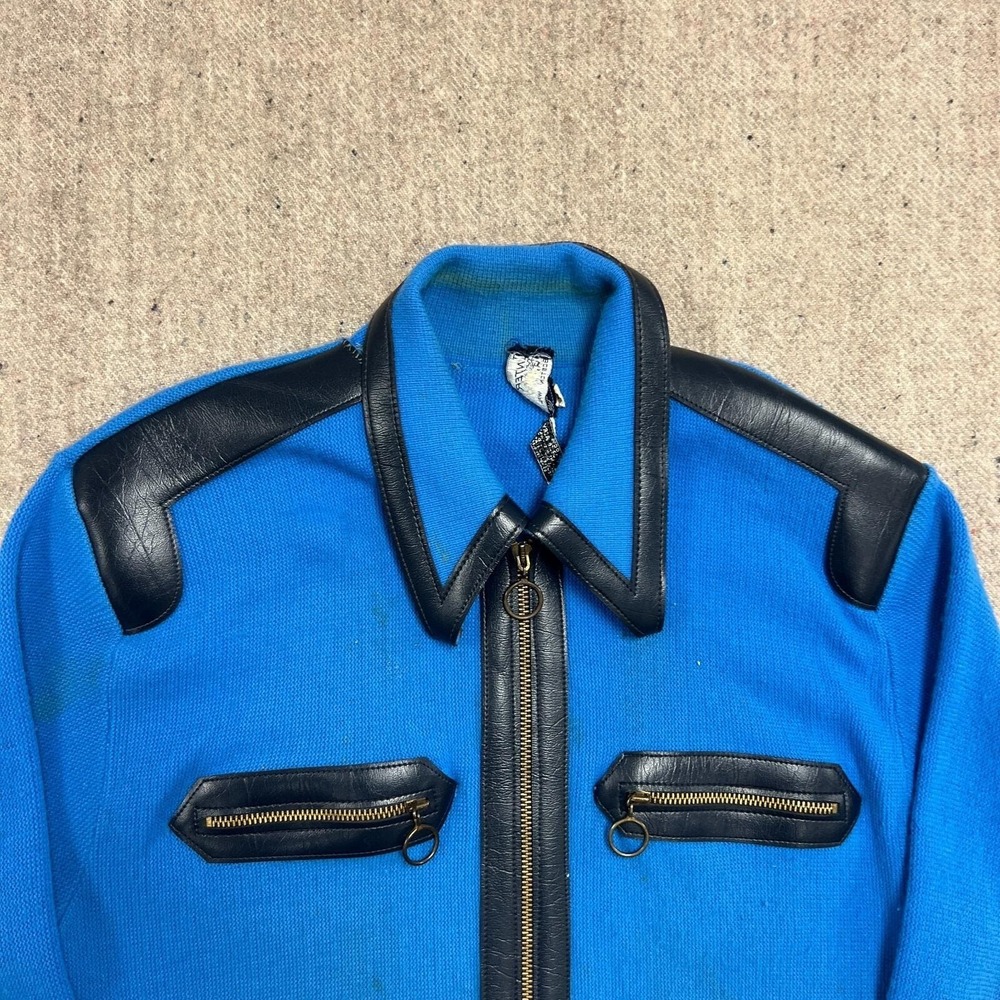 Vintage Superior Zip Up Sweater Mens XL Blue 1970s Inter Vale - Picture 2 of 9